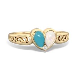 Turquoise Filligree 'One Heart' 14K Yellow Gold ring R5070