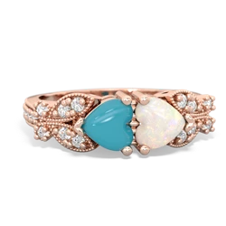 Turquoise Diamond Butterflies 14K Rose Gold ring R5601