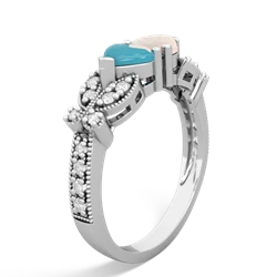 Turquoise Diamond Butterflies 14K White Gold ring R5601