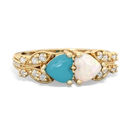 Turquoise Diamond Butterflies 14K Yellow Gold ring R5601