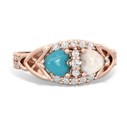 Turquoise Sparkling Celtic Knot 14K Rose Gold ring R2645