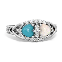 Turquoise Sparkling Celtic Knot 14K White Gold ring R2645