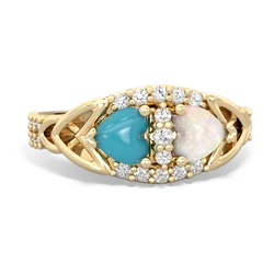 Turquoise Sparkling Celtic Knot 14K Yellow Gold ring R2645