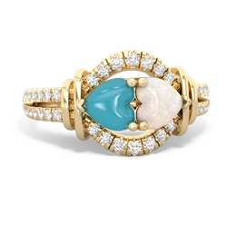 Turquoise Art-Deco Keepsake 14K Yellow Gold ring R5630