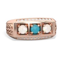 Turquoise Three Stone Tire Tread Men's 14K Rose Gold ring R0520