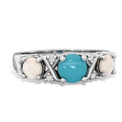 Turquoise Hugs And Kisses 14K White Gold ring R5016