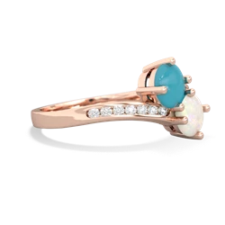 Turquoise Channel Set Two Stone 14K Rose Gold ring R5303