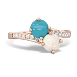 Turquoise Channel Set Two Stone 14K Rose Gold ring R5303