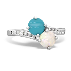 Turquoise Channel Set Two Stone 14K White Gold ring R5303