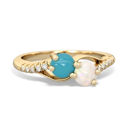 Turquoise Infinity Pave Two Stone 14K Yellow Gold ring R5285