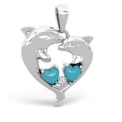 Turquoise Dolphin Heart 14K White Gold pendant P5820