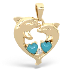 Turquoise Dolphin Heart 14K Yellow Gold pendant P5820