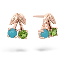 Turquoise Sweet Cherries 14K Rose Gold earrings E7001