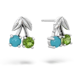 Turquoise Sweet Cherries 14K White Gold earrings E7001