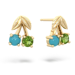 Turquoise Sweet Cherries 14K Yellow Gold earrings E7001