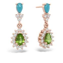 Turquoise Halo Pear Dangle 14K Rose Gold earrings E1882