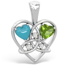 Turquoise Celtic Trinity Heart 14K White Gold pendant P5331