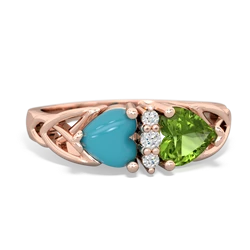 Turquoise Celtic Knot Double Heart 14K Rose Gold ring R5040