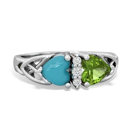 Turquoise Celtic Knot Double Heart 14K White Gold ring R5040