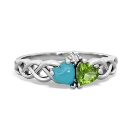 Turquoise Heart To Heart Braid 14K White Gold ring R5870