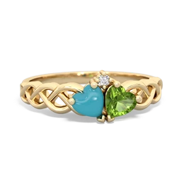 Turquoise Heart To Heart Braid 14K Yellow Gold ring R5870