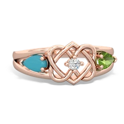 Turquoise Hearts Intertwined 14K Rose Gold ring R5880