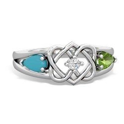 Turquoise Hearts Intertwined 14K White Gold ring R5880