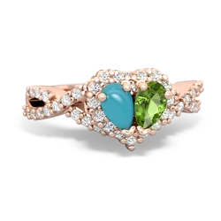 Turquoise Diamond Twist 'One Heart' 14K Rose Gold ring R2640HRT