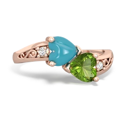 Turquoise Snuggling Hearts 14K Rose Gold ring R2178