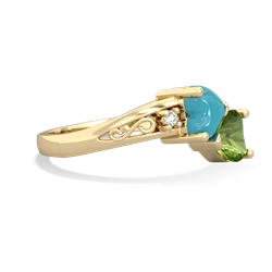 Turquoise Snuggling Hearts 14K Yellow Gold ring R2178