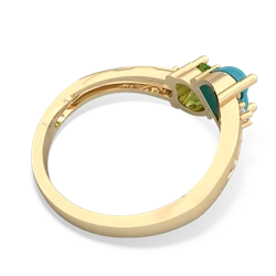 Turquoise Snuggling Hearts 14K Yellow Gold ring R2178