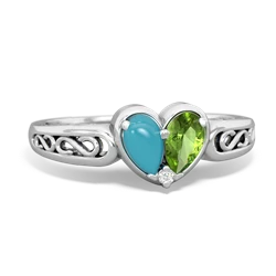 Turquoise Filligree 'One Heart' 14K White Gold ring R5070