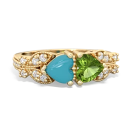 Turquoise Diamond Butterflies 14K Yellow Gold ring R5601