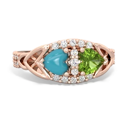 Turquoise Sparkling Celtic Knot 14K Rose Gold ring R2645