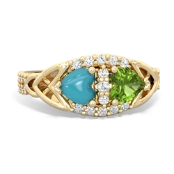 Turquoise Sparkling Celtic Knot 14K Yellow Gold ring R2645