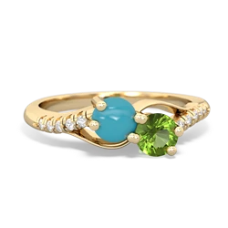 Turquoise Infinity Pave Two Stone 14K Yellow Gold ring R5285