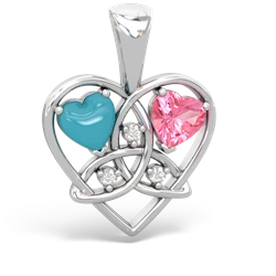 Turquoise Celtic Trinity Heart 14K White Gold pendant P5331