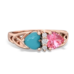 Turquoise Celtic Knot Double Heart 14K Rose Gold ring R5040