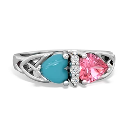 Turquoise Celtic Knot Double Heart 14K White Gold ring R5040