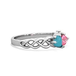 Turquoise Heart To Heart Braid 14K White Gold ring R5870