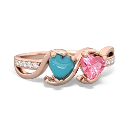 Turquoise Side By Side 14K Rose Gold ring R3090