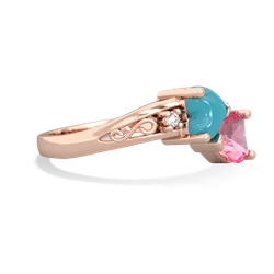 Turquoise Snuggling Hearts 14K Rose Gold ring R2178