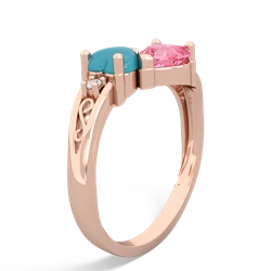 Turquoise Snuggling Hearts 14K Rose Gold ring R2178