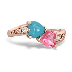 Turquoise Snuggling Hearts 14K Rose Gold ring R2178