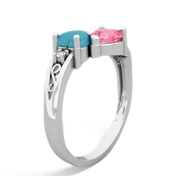 Turquoise Snuggling Hearts 14K White Gold ring R2178