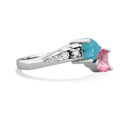 Turquoise Snuggling Hearts 14K White Gold ring R2178