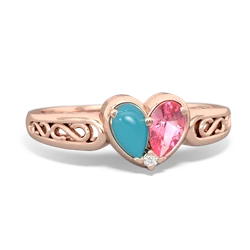 Turquoise Filligree 'One Heart' 14K Rose Gold ring R5070
