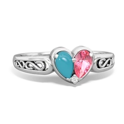 Turquoise Filligree 'One Heart' 14K White Gold ring R5070