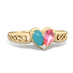 Turquoise Filligree 'One Heart' 14K Yellow Gold ring R5070