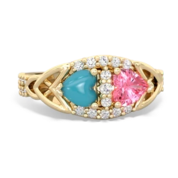 Turquoise Sparkling Celtic Knot 14K Yellow Gold ring R2645